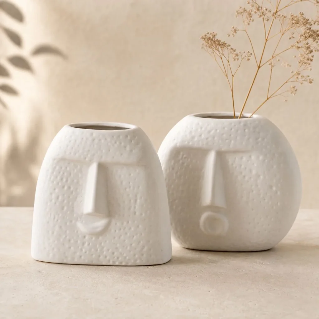The Plush Republic White Textured Face Vases