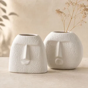 The Plush Republic White Textured Face Vases