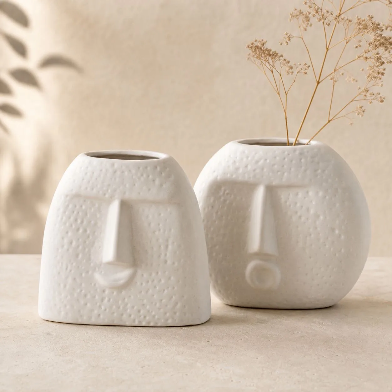 The Plush Republic White Textured Face Vases