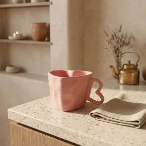 Handcrafted Pink Matte Heart Cup | Luxury Ceramic Coffee Mug detail photo 7