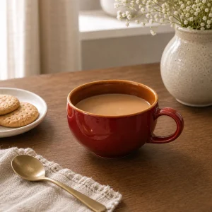 Glossy Rust Red Ceramic Tea Cup | Handmade Stoneware Cup detail photo 6