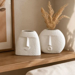 The Plush Republic White Textured Face Vases