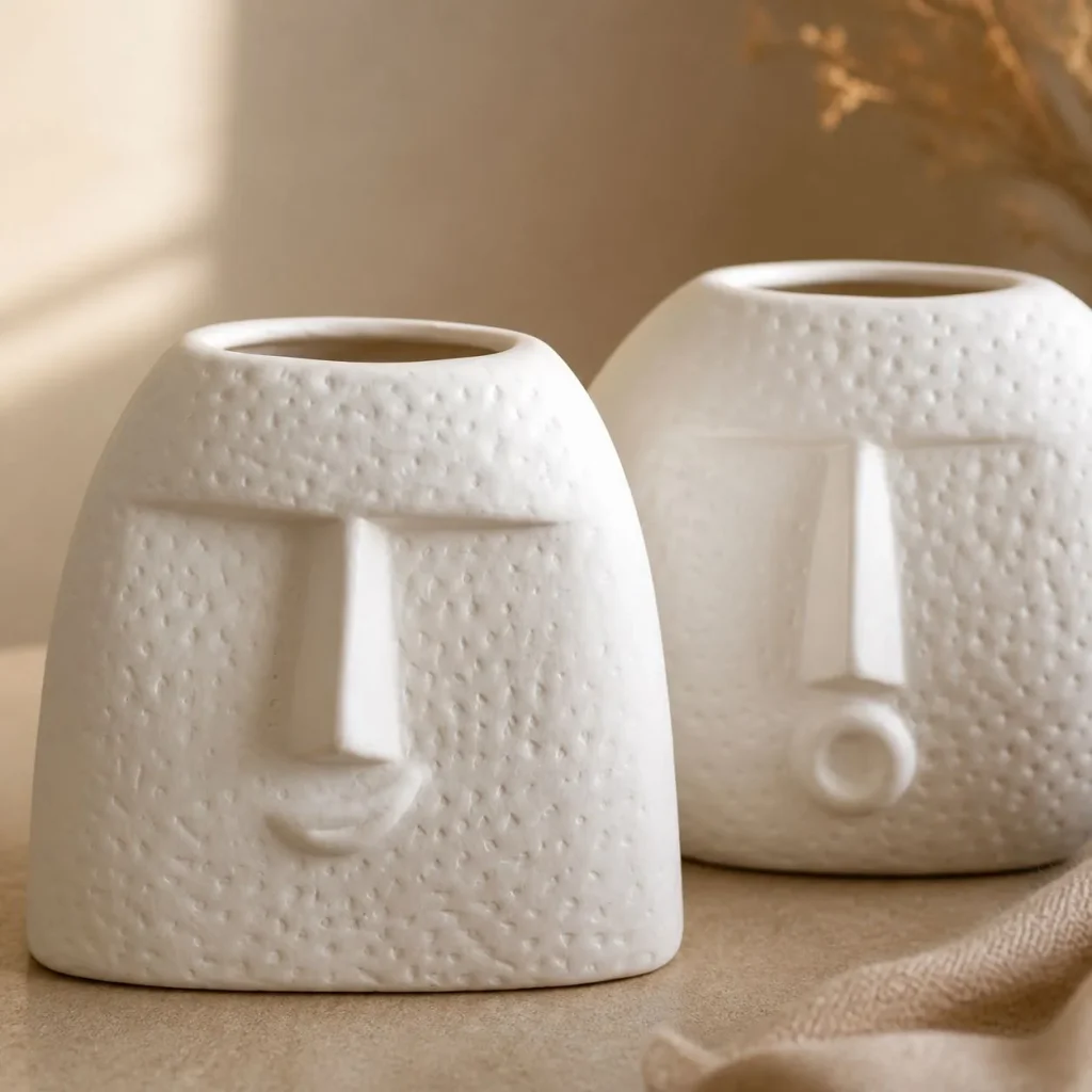 White Textured Face Vases (Set of 2) additional product view