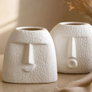 The Plush Republic White Textured Face Vases
