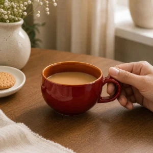 Glossy Rust Red Ceramic Tea Cup | Handmade Stoneware Cup detail photo 3