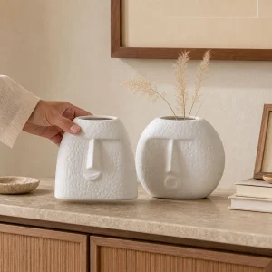The Plush Republic White Textured Face Vases