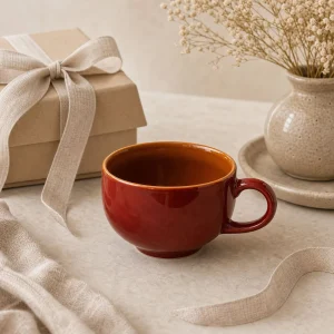 The Plush Republic Glossy Rust Red Ceramic Tea Cup