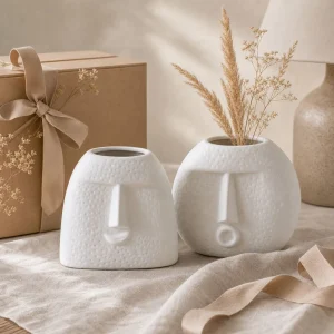 The Plush Republic White Textured Face Vases