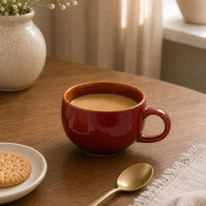 Glossy Rust Red Ceramic Tea Cup | Handmade Stoneware Cup detail photo 2