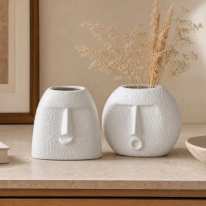 The Plush Republic White Textured Face Vases
