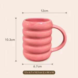Blush Pink Ribbed Ceramic Mug - Dimension