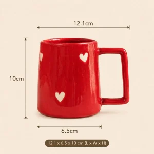 Crimson Heart Handcrafted Ceramic Mug (Red) - Dimensions