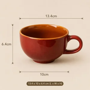 Glossy Rust Red Ceramic Tea Cup - Dimensions