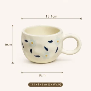 Hand-Painted Blue Flower Cup & Saucer Set - Dimensions