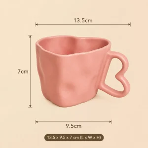 Handcrafted Pink Matte Heart Cup - Dimensions