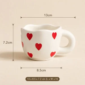 Handcrafted Red Heart Ceramic Cup - Dimensions
