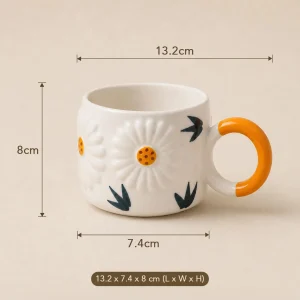 Handcrafted White Daisy Ceramic Cup - Dimensions