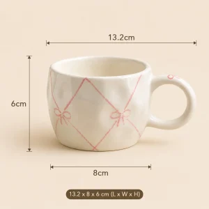 Luxury Bow Handle Cup – White & Pink Diamond - Dimensions