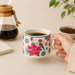 Pink & Green Floral Bird tea up