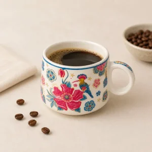 Pink & Green Floral Bird tea up