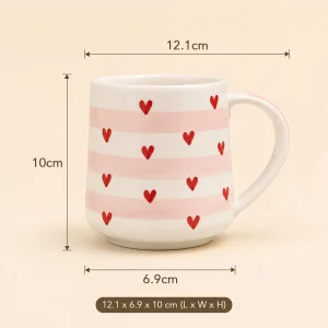 Pink Stripe & Red Heart Ceramic Mug - Dimensions