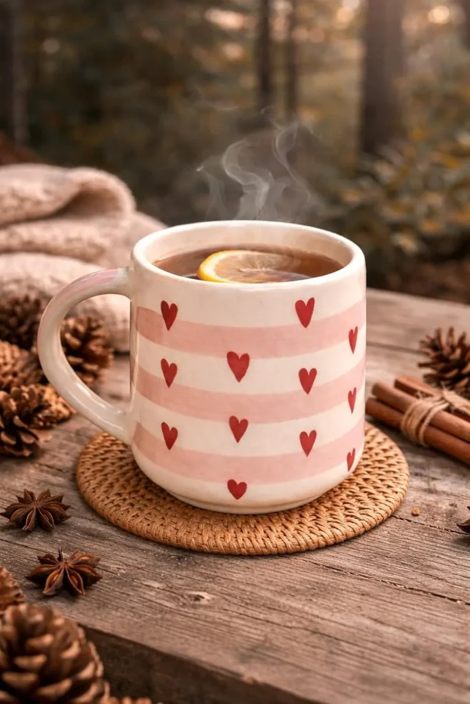 Pink Stripe & Red Heart Ceramic Mug additional product view