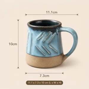 Sky Blue Brick-Textured Ceramic Mug - Dimensions