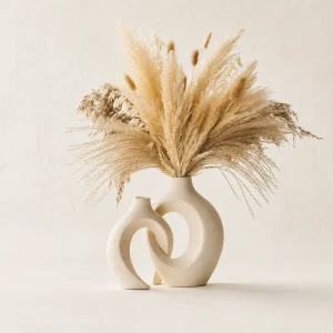 The Plush Republic Beige Ceramic Loop Vase Set of 2