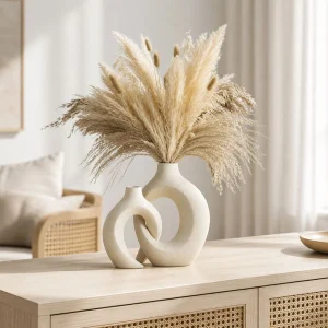 The Plush Republic Beige Ceramic Loop Vase Set of 2