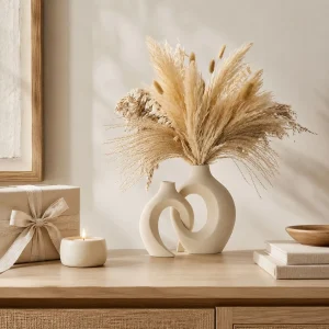 The Plush Republic Beige Ceramic Loop Vase Set of 2