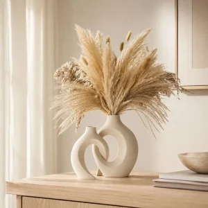 The Plush Republic Beige Ceramic Loop Vase Set of 2