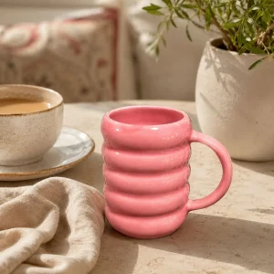 The Plush Republic Blush Pink Ribbed Ceramic Mug