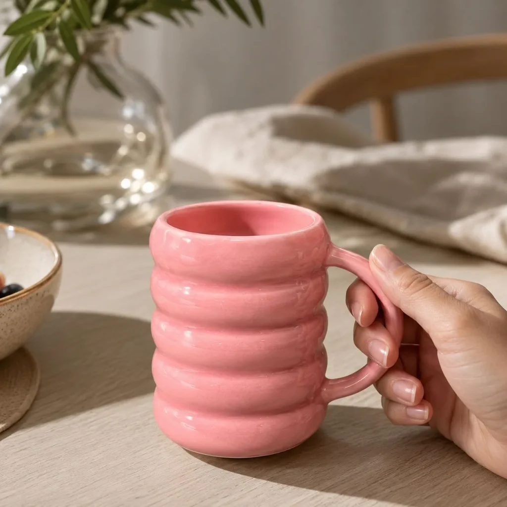 Blush Pink Ribbed Ceramic Mug additional product view