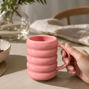 The Plush Republic Blush Pink Ribbed Ceramic Mug