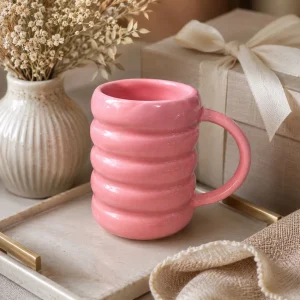 The Plush Republic Blush Pink Ribbed Ceramic Mug