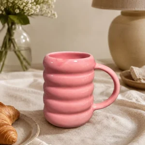 The Plush Republic Blush Pink Ribbed Ceramic Mug