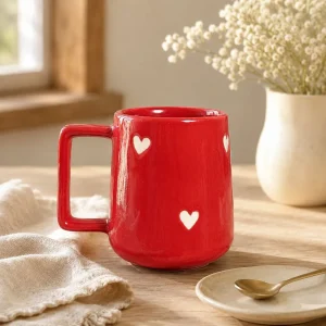 The Plush Republic Crimson Heart Handcrafted Ceramic Mug (Red)