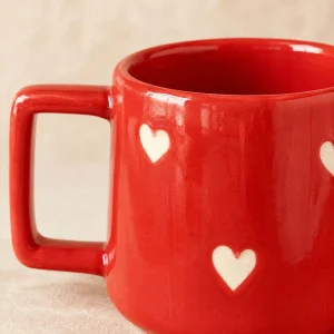 The Plush Republic Crimson Heart Handcrafted Ceramic Mug (Red)