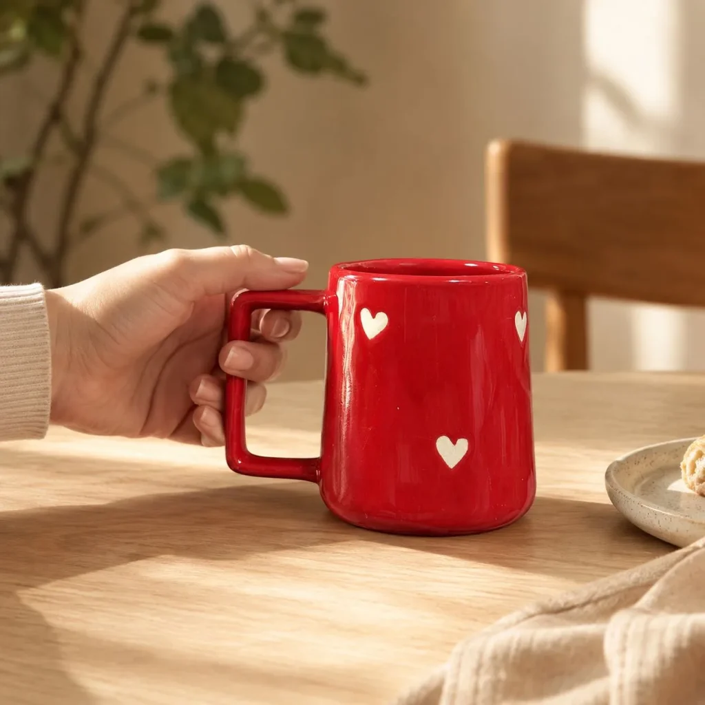 Crimson Heart Handcrafted Ceramic Mug (Red) additional product view