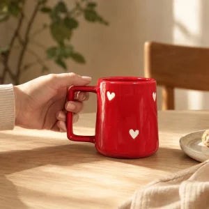 The Plush Republic Crimson Heart Handcrafted Ceramic Mug (Red)
