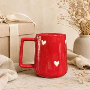 The Plush Republic Crimson Heart Handcrafted Ceramic Mug (Red)