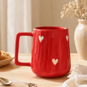 The Plush Republic Crimson Heart Handcrafted Ceramic Mug (Red)