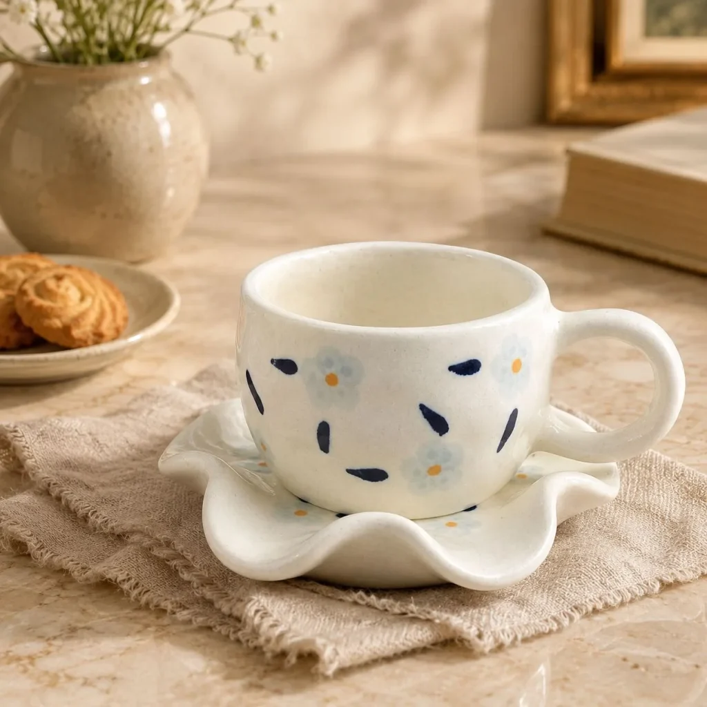 Hand-Painted Blue Flower Cup & Saucer Set additional product view