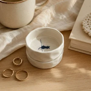 The Plush Republic Hand-Painted Blue Line Cat Bowl | Luxury Ceramic Bowl