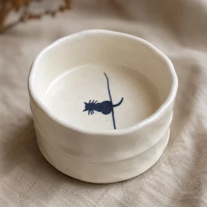 The Plush Republic Hand-Painted Blue Line Cat Bowl | Luxury Ceramic Bowl