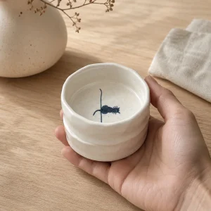 The Plush Republic Hand-Painted Blue Line Cat Bowl | Luxury Ceramic Bowl