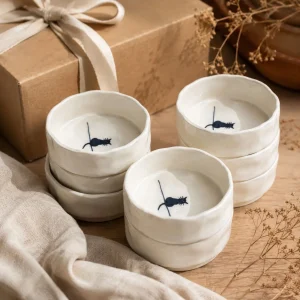 The Plush Republic Hand-Painted Blue Line Cat Bowl | Luxury Ceramic Bowl