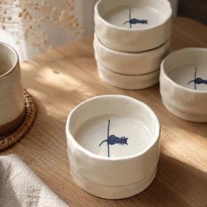 The Plush Republic Hand-Painted Blue Line Cat Bowl | Luxury Ceramic Bowl