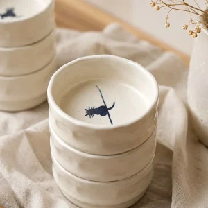 Hand-Painted Blue Line Cat Bowl | Luxury Ceramic Bowl