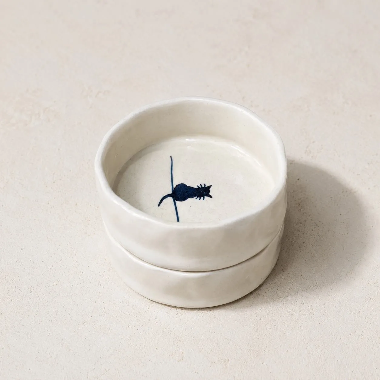The Plush Republic Hand-Painted Blue Line Cat Bowl | Luxury Ceramic Bowl
